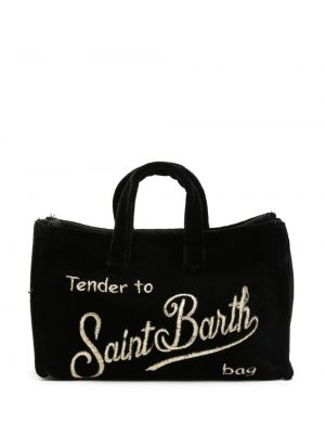 Sametová shopper kabelka s výšivkou Mc2 Saint Barth černá