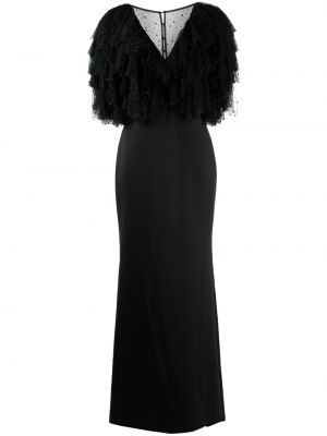 Вечерна рокля от тюл с кристали Badgley Mischka черно