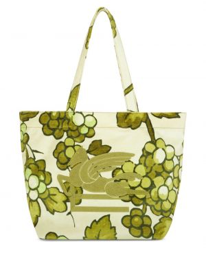 Zamatová nákupná taška s potlačou Etro zelená