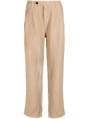 Lniane proste spodnie Massimo Alba brązowe