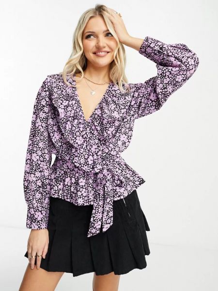Блузка в цветочек с длинным рукавом New Look фиолетовая