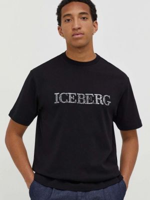 Czarna koszulka bawełniana z nadrukiem Iceberg