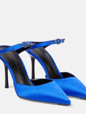 Papuci tip mules din satin Victoria Beckham albastru