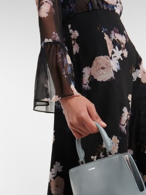 Rochie midi de mătase cu model floral Erdem negru