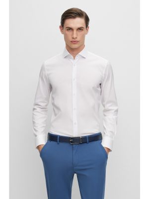 Camisa slim fit de algodón Boss azul
