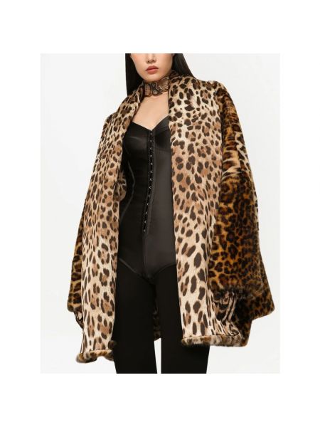 Abrigo de piel sintética de cuero con estampado leopardo Dolce & Gabbana marrón