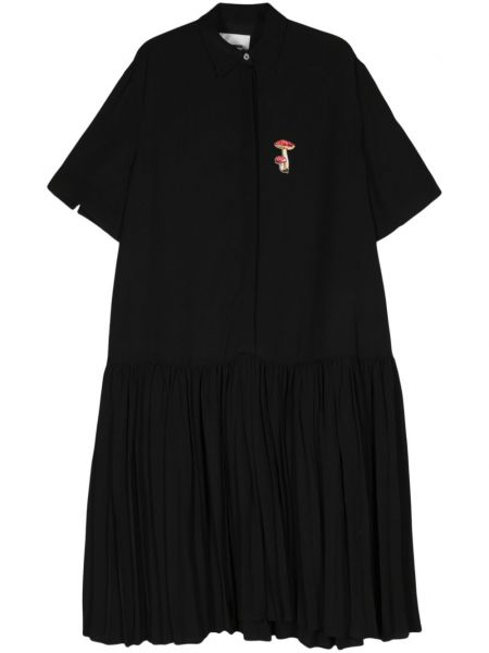 Krepové midi šaty s výšivkou Jil Sander černé