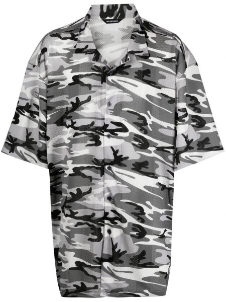 Chemise à imprimé à imprimé camouflage Balenciaga gris