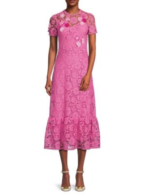 Розовое кружевное платье миди в цветочек с принтом Redvalentino