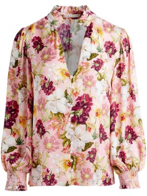Satenska bluza s cvetličnim vzorcem s potiskom Alice + Olivia roza
