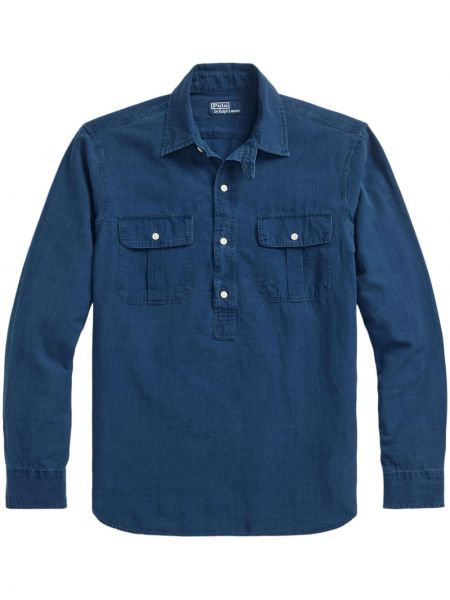 Βαμβακερή μπλούζα με κέντημα με κουμπιά Polo Ralph Lauren