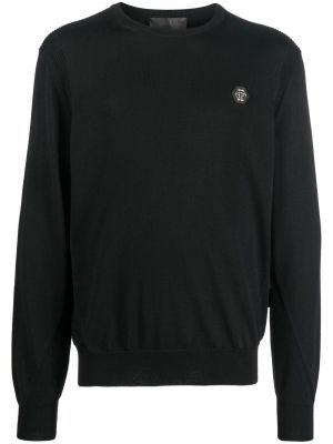 Sweter wełniany z wełny merino Philipp Plein czarny