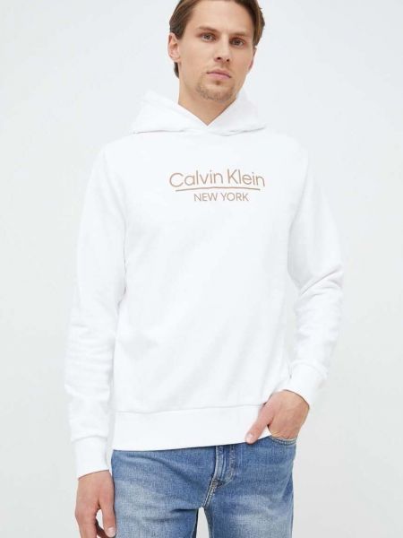 Суичър с качулка с принт Calvin Klein бяло