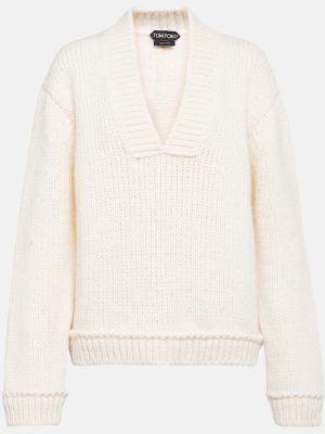 Vlnený sveter z alpaky Tom Ford biela