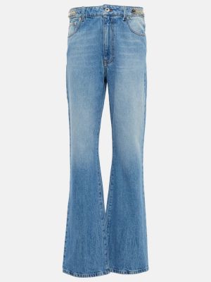 Jeans bootcut taille haute à imprimé large Rabanne bleu