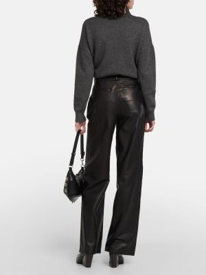 Kožené kalhoty s vysokým pasem relaxed fit Frame černé