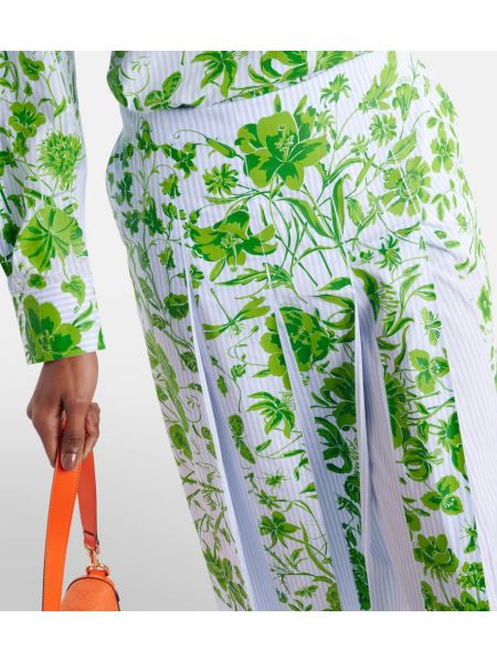 Gėlėtas dryžuotas medvilninis midi sijonas Gucci žalia