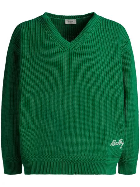 Памучен пуловер бродиран Bally зелено