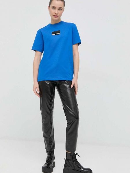 Памучна тениска Karl Lagerfeld Jeans синьо