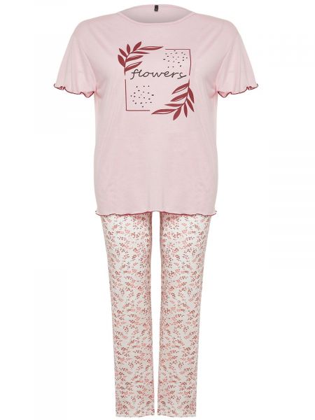 Pletené květinové pyžamo Trendyol růžové