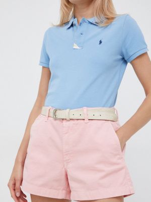Polo Ralph Lauren pamut rövidnadrág női, rózsaszín, sima, magas derekú