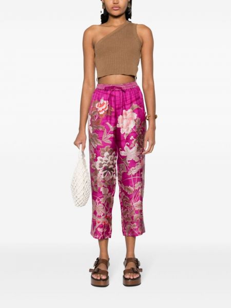 Květinové hedvábné kalhoty s potiskem Pierre-louis Mascia růžové