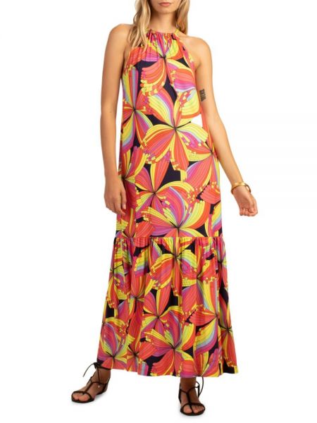 Длинное платье с принтом Trina Turk оранжевое