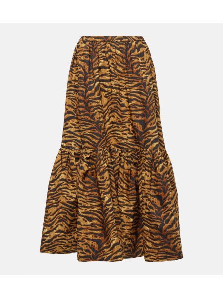 Bavlnená dlhá sukňa s potlačou s leopardím vzorom Ganni