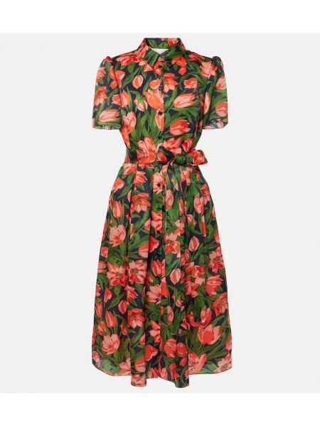 Svilena midi haljina s cvjetnim printom Carolina Herrera