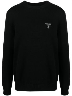 Кашмирен пуловер бродиран Prada черно