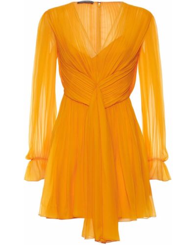 Jedwabna sukienka mini szyfonowa plisowana Alberta Ferretti pomarańczowa