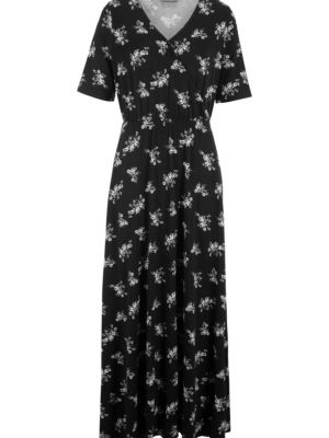 Длинное платье из вискозы с принтом с коротким рукавом Bpc Bonprix Collection черное