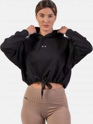 Relaxed fit džemperis su gobtuvu Nebbia juoda