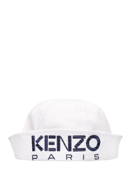 Haftowana czapka bawełniana Kenzo Paris biała