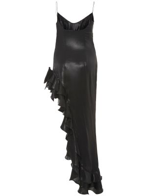 Saténové dlouhé šaty Alessandra Rich černé