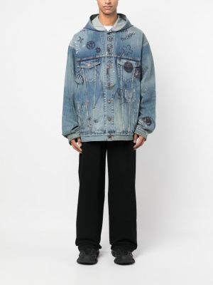 Jeansjacke mit kapuze mit print Balenciaga blau