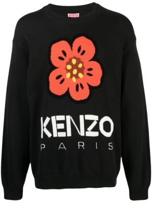 Памучен пуловер на цветя Kenzo черно