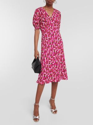 Миди рокля на цветя Diane Von Furstenberg розово