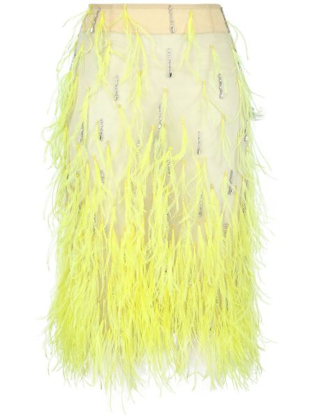 Falda midi con plumas de tul de plumas Des Phemmes amarillo