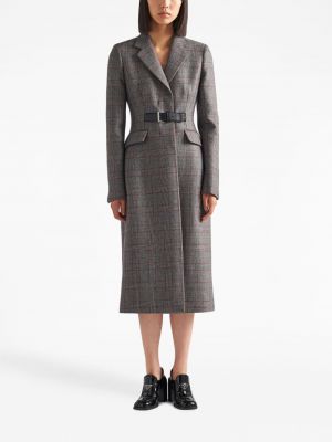 Manteau en laine à carreaux Prada gris