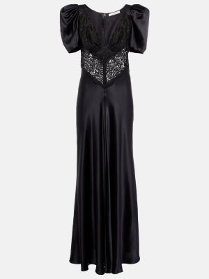 Jedwabna sukienka długa koronkowa Rodarte czarna
