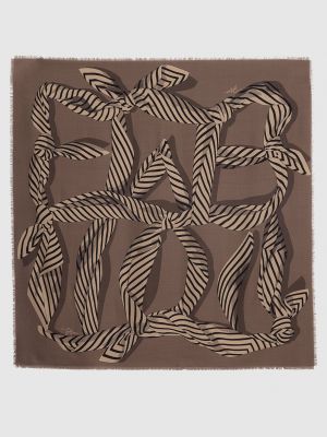 Шелковый шерстяной платок с принтом Toteme коричневый
