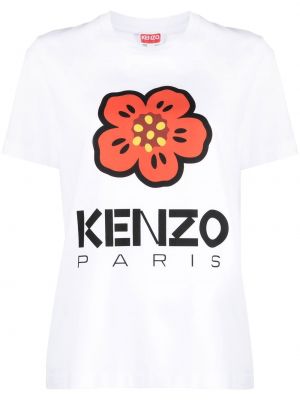 T-shirt di cotone a fiori Kenzo bianco