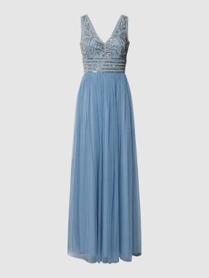 Sukienka wieczorowa z perełkami Lace & Beads błękitna