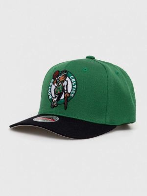 Вълнена шапка с козирки с принт Mitchell&ness зелено