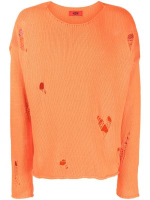 Zerrissener sweatshirt mit rundem ausschnitt 424 orange