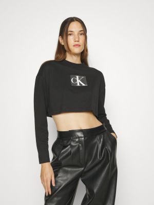 Короткая толстовка с пайетками с длинным рукавом Calvin Klein Jeans черная