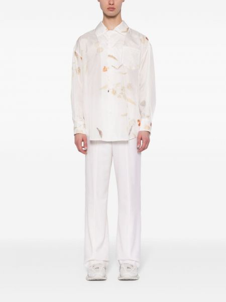 Hedvábná košile s potiskem Feng Chen Wang bílá