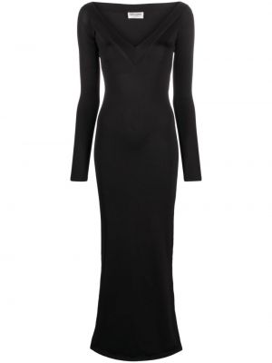 V-nyakú hosszú ruha Saint Laurent fekete