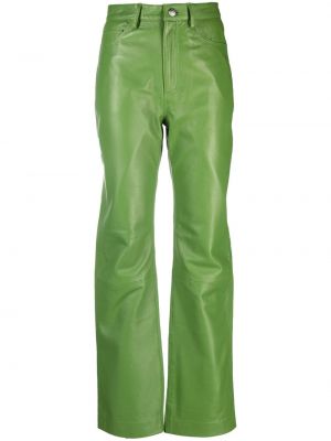 Pantaloni dritti a vita alta di pelle Remain verde